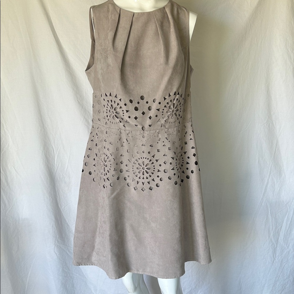 Jessica Simpson Taupe Suede Sleeveless Knee Length Dress